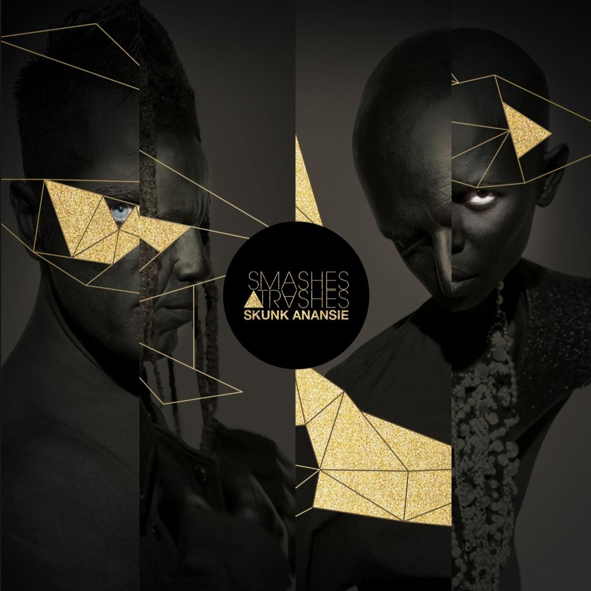 黑色人物肖像与金色几何图形构成的 Skunk Anansie 专辑封面